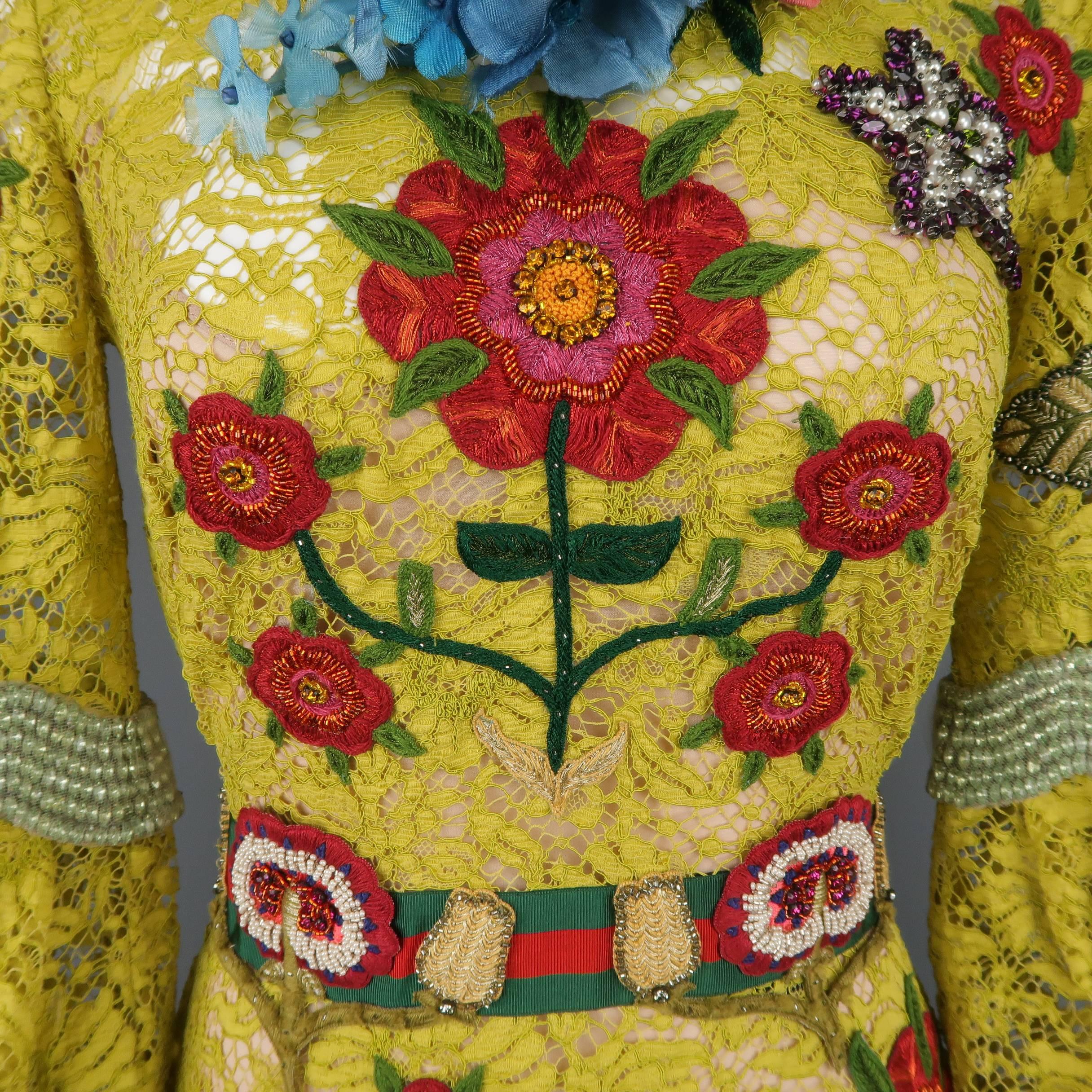 Gucci Yellow Lace Embroidered Runway Dress / Gown, Cruise 2016 - Retail $21, 000 In Excellent Condition In San Francisco, CA