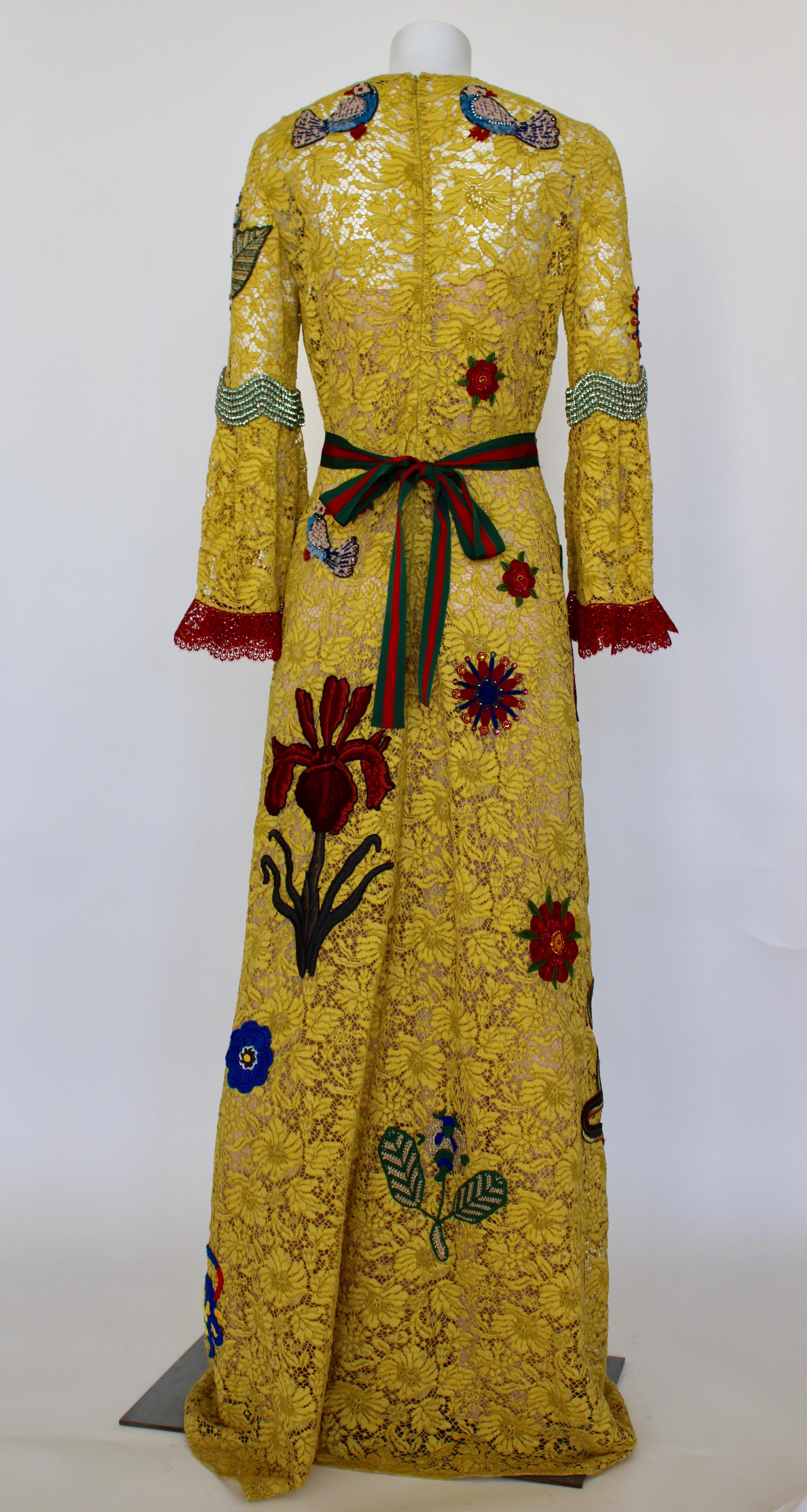 Gucci Yellow Lace Embroidered Runway Dress / Gown, Cruise 2016 - Retail $21, 000 For Sale 6