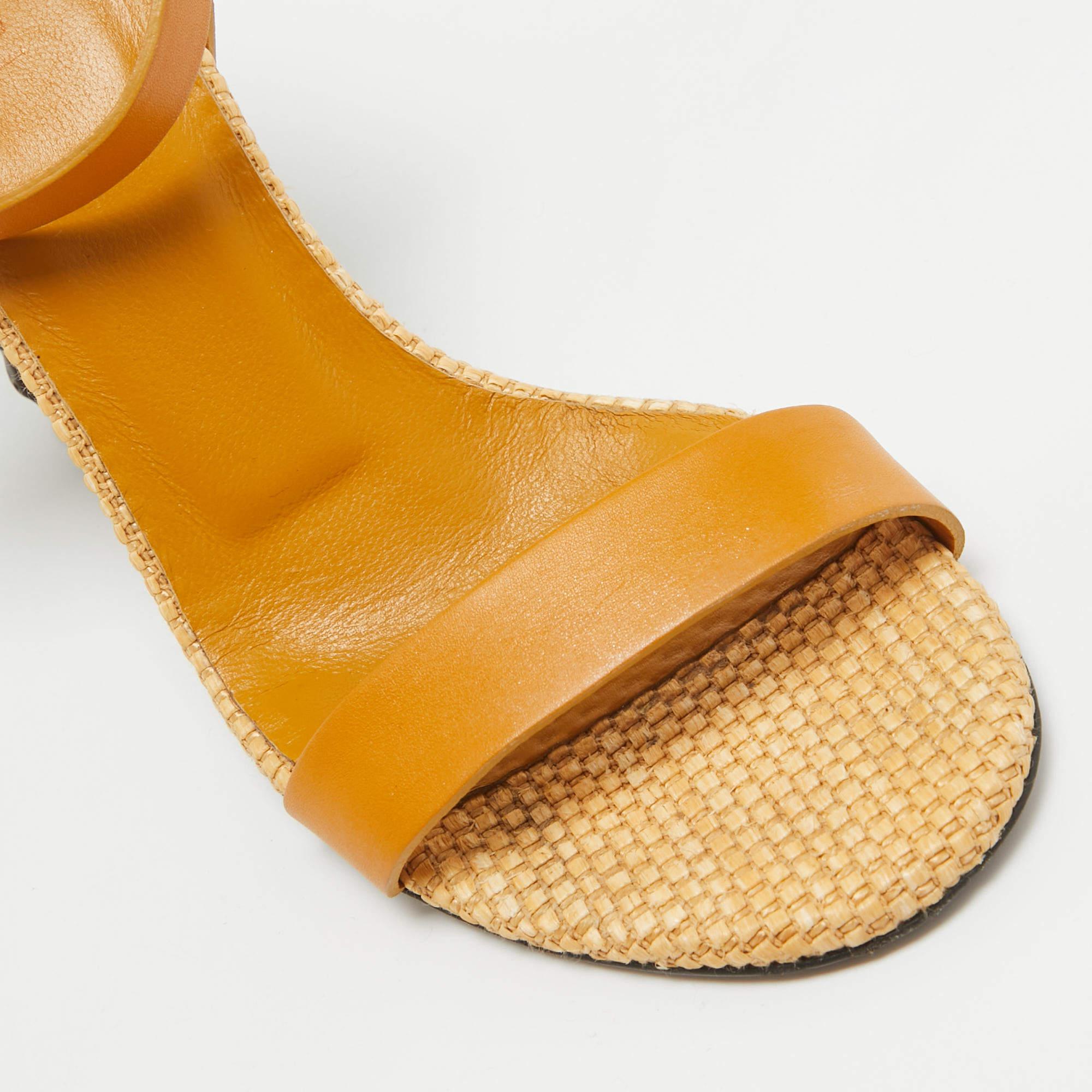 Gucci Yellow Leather Bamboo Block Heel Ankle Strap Sandals Size 37.5 3