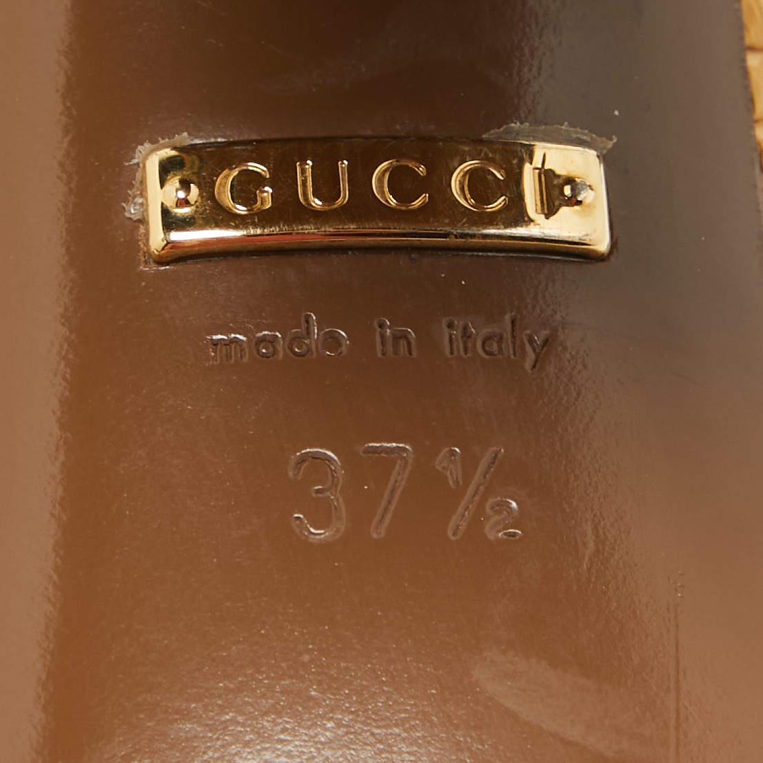 Gucci Yellow Leather Bamboo Block Heel Ankle Strap Sandals Size 37.5 4