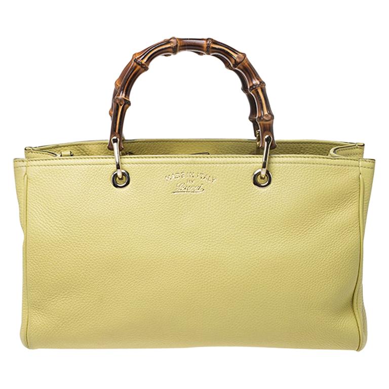 Gucci Yellow Leather Bamboo Small Tote
