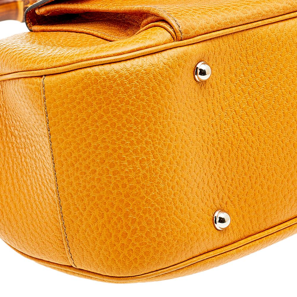 Gucci Yellow Leather Bamboo Top handle Bag In Good Condition In Dubai, Al Qouz 2