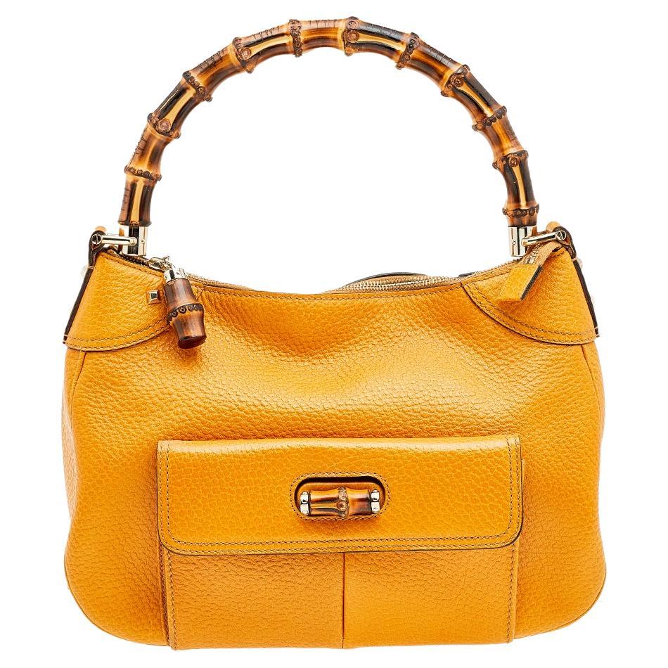 Gucci Yellow Leather Bamboo Top handle Bag