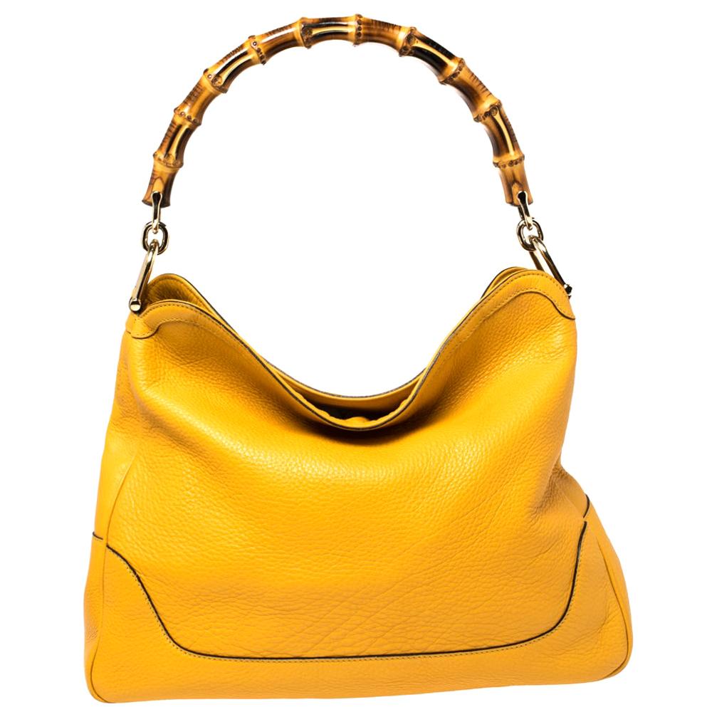 Gucci Yellow Leather Diana Bamboo Handle Shoulder Bag