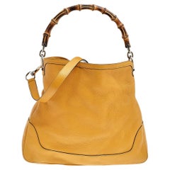 Gucci Yellow Leather Diana Bamboo Handle Shoulder Bag