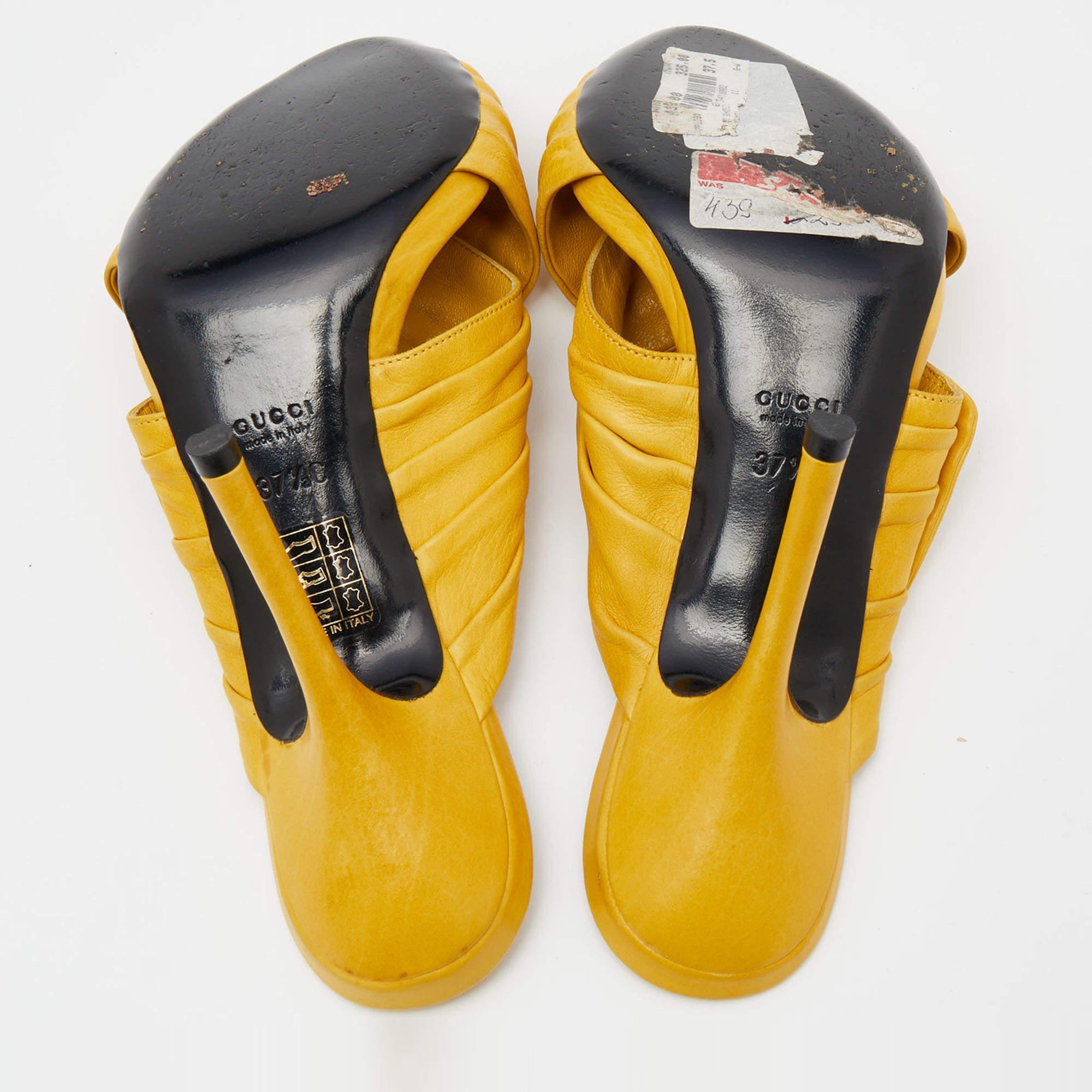 Gucci Yellow Leather Hysteria Cross Slide Sandals Size 37.5 5