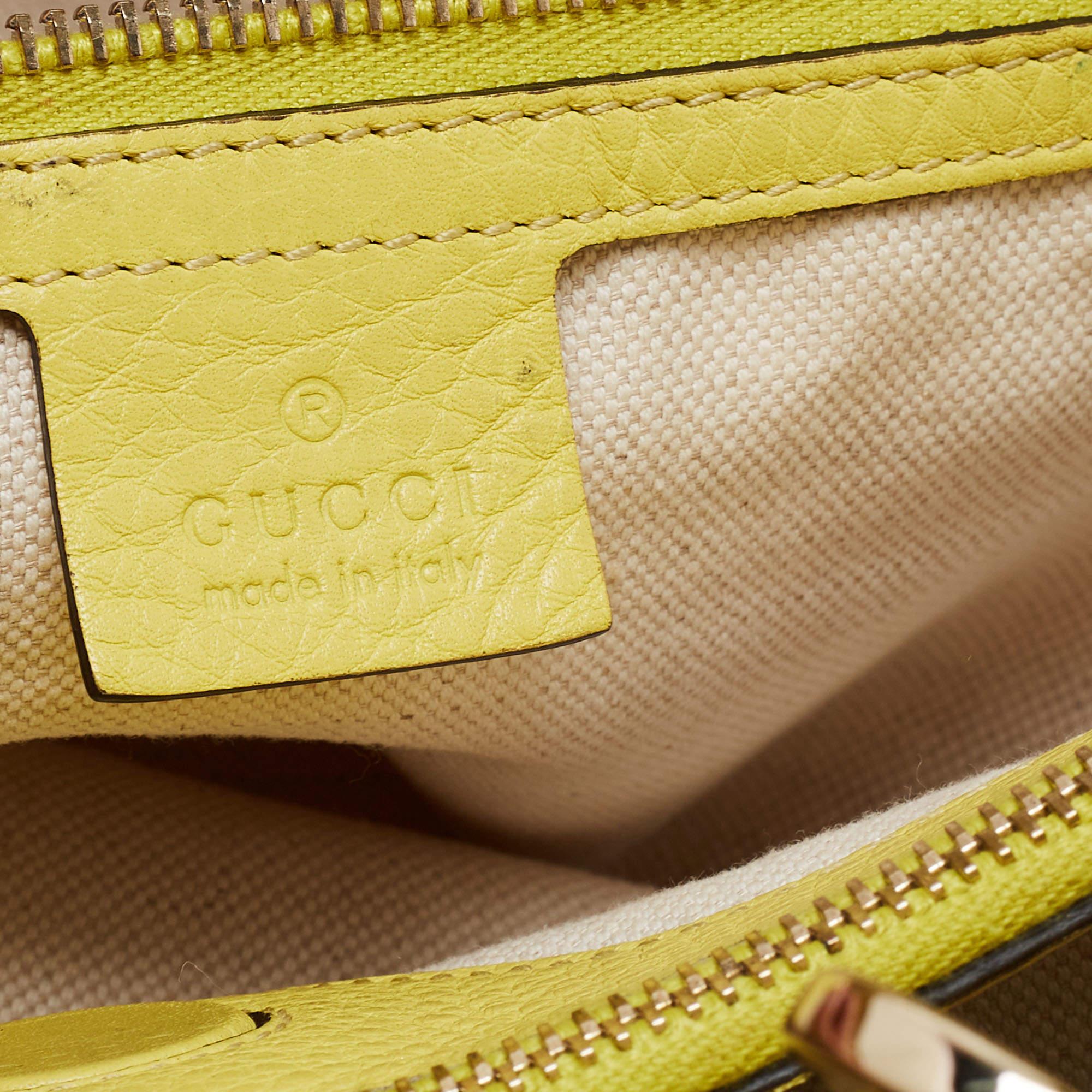 Gucci Yellow Lime Leather Large Bamboo Handle Shopper Tote 6