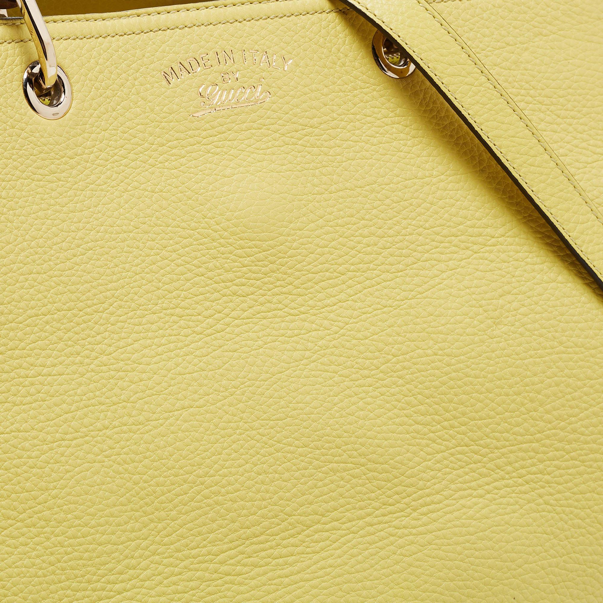 Gucci Yellow Lime Leather Large Bamboo Handle Shopper Tote 8