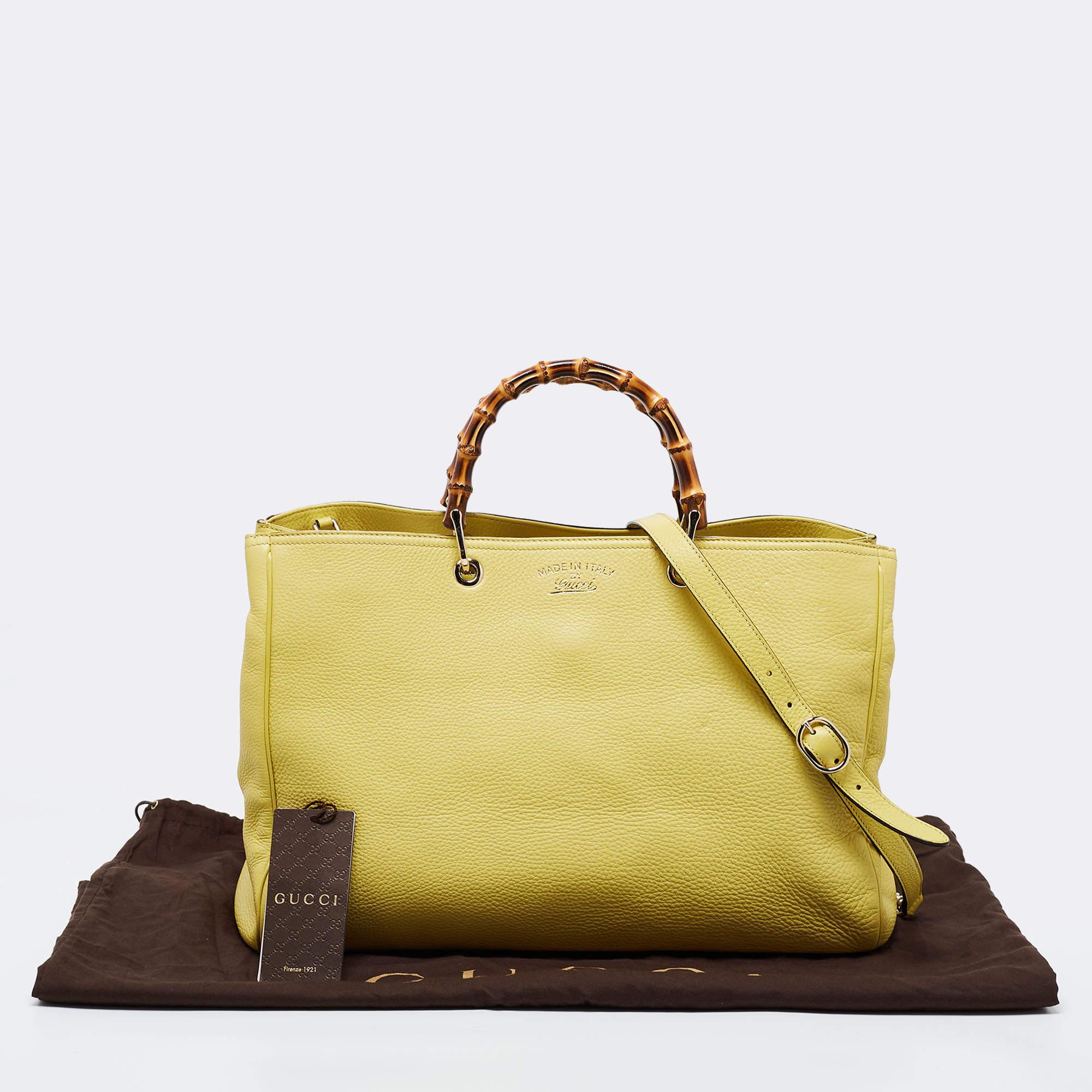 Gucci Yellow Lime Leather Large Bamboo Handle Shopper Tote 9
