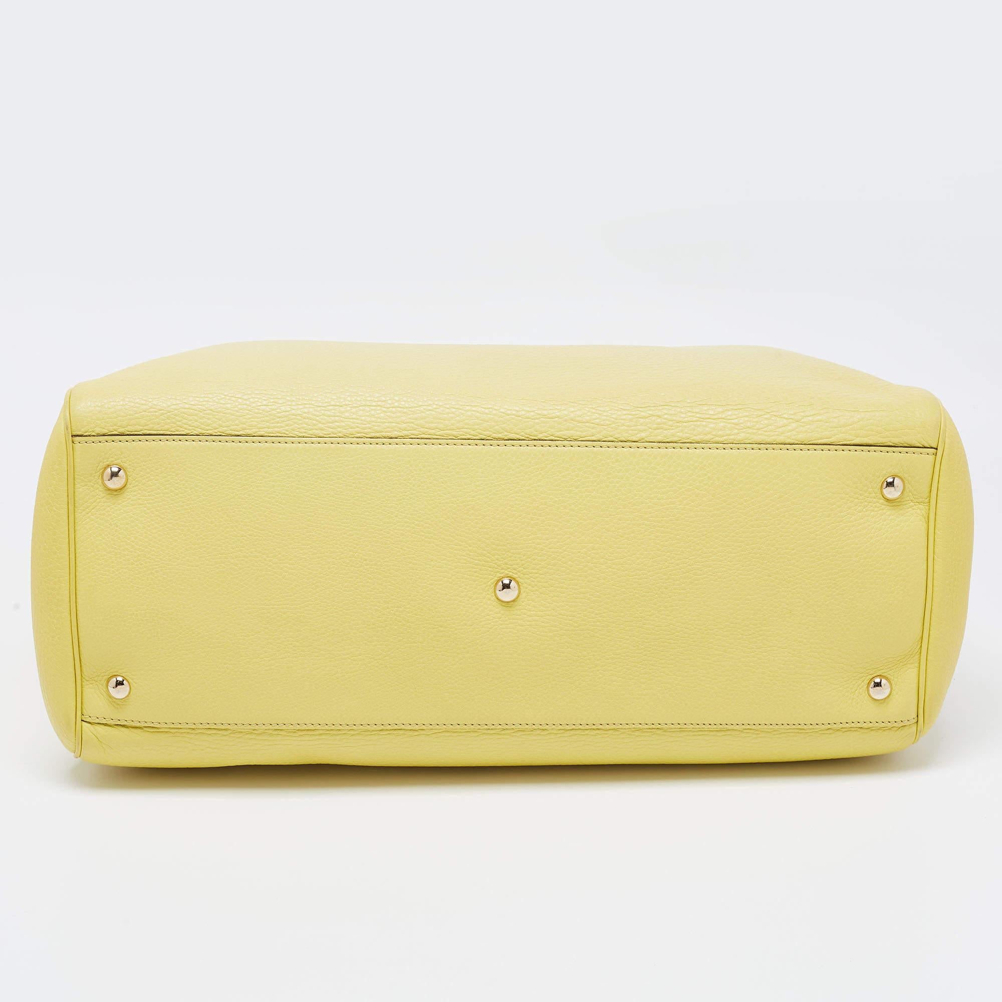 Women's Gucci Yellow Lime Leather Large Bamboo Handle Shopper Tote