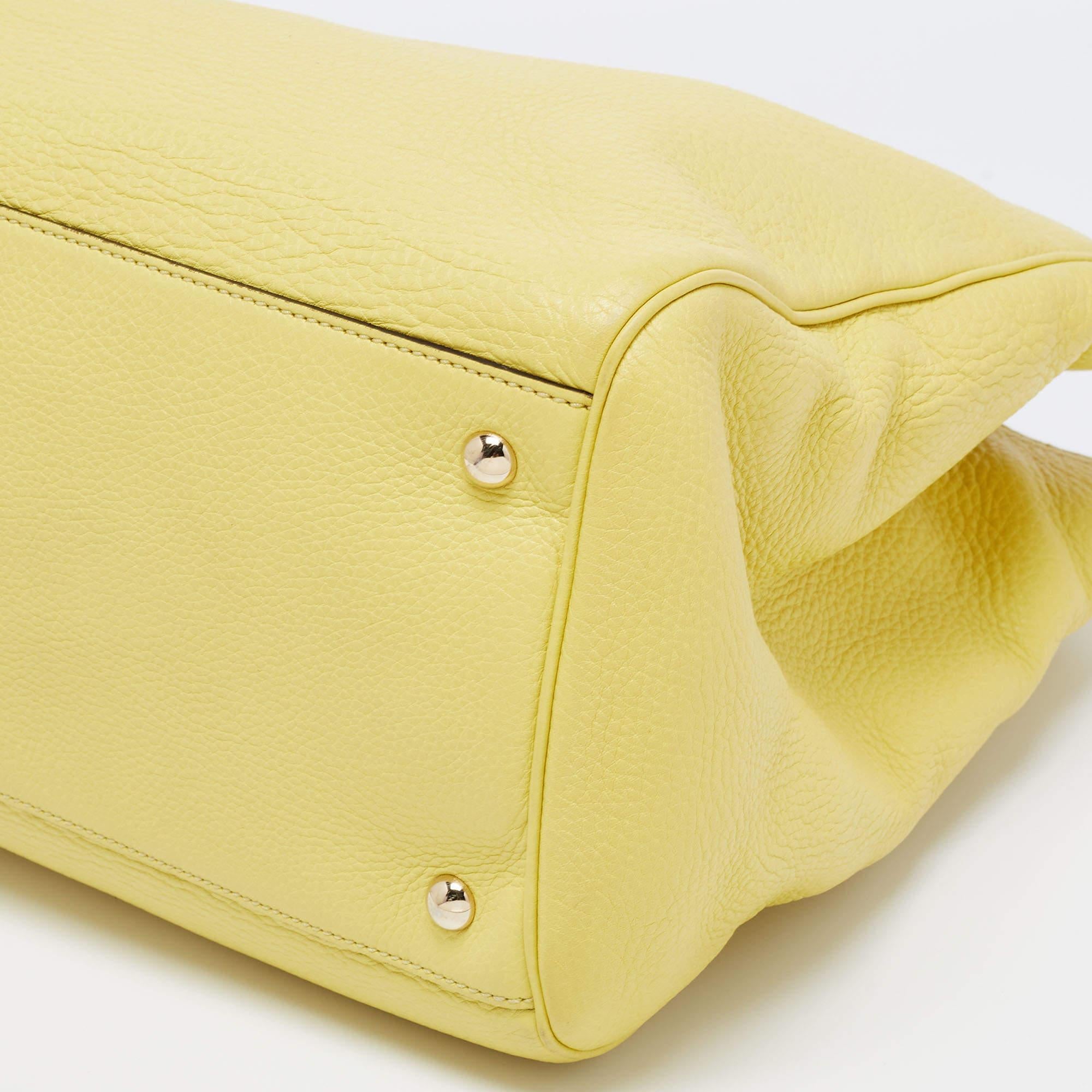 Gucci Yellow Lime Leather Large Bamboo Handle Shopper Tote 1