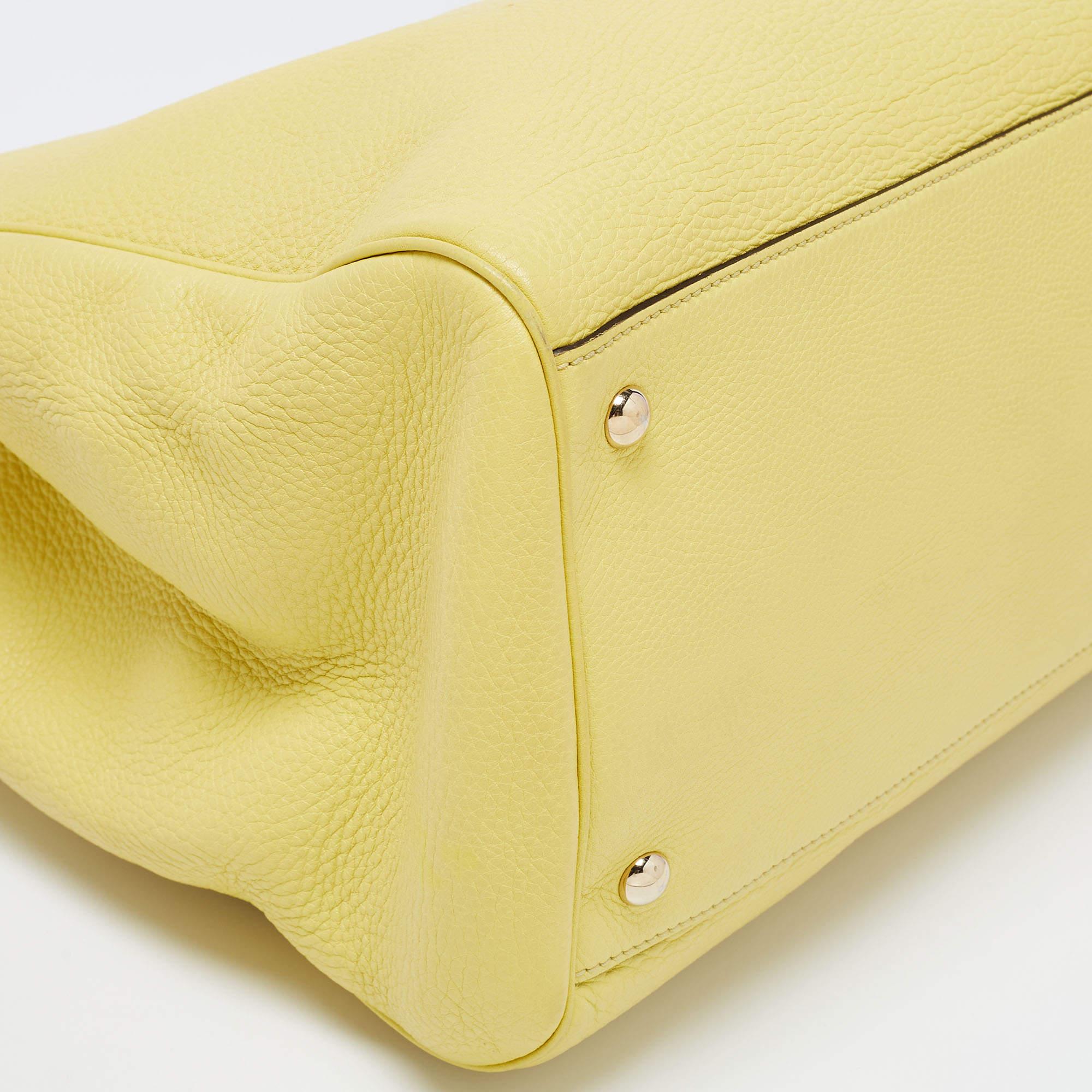 Gucci Yellow Lime Leather Large Bamboo Handle Shopper Tote 4