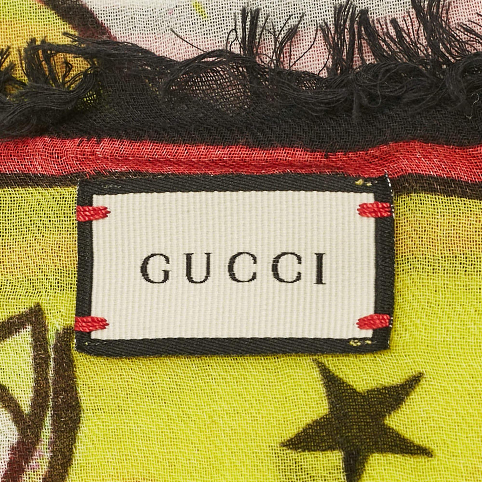 Women's Gucci Yellow Magician Print Cotton Square Scarf