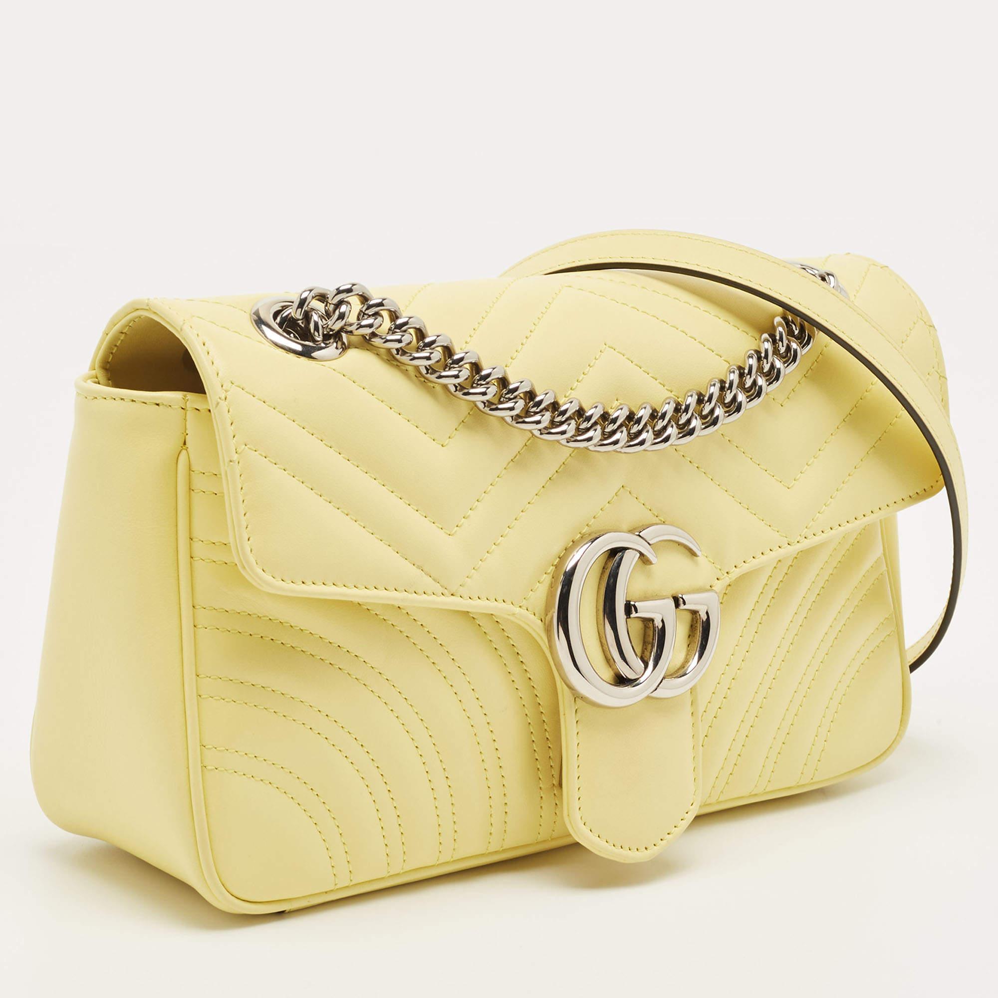 Gucci Yellow Matelassé Leather Small GG Marmont Shoulder Bag 9