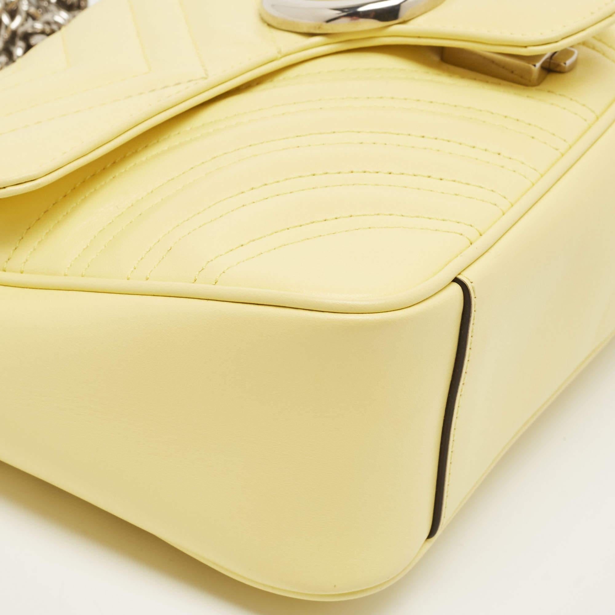 Gucci Yellow Matelassé Leather Small GG Marmont Shoulder Bag In Excellent Condition In Dubai, Al Qouz 2