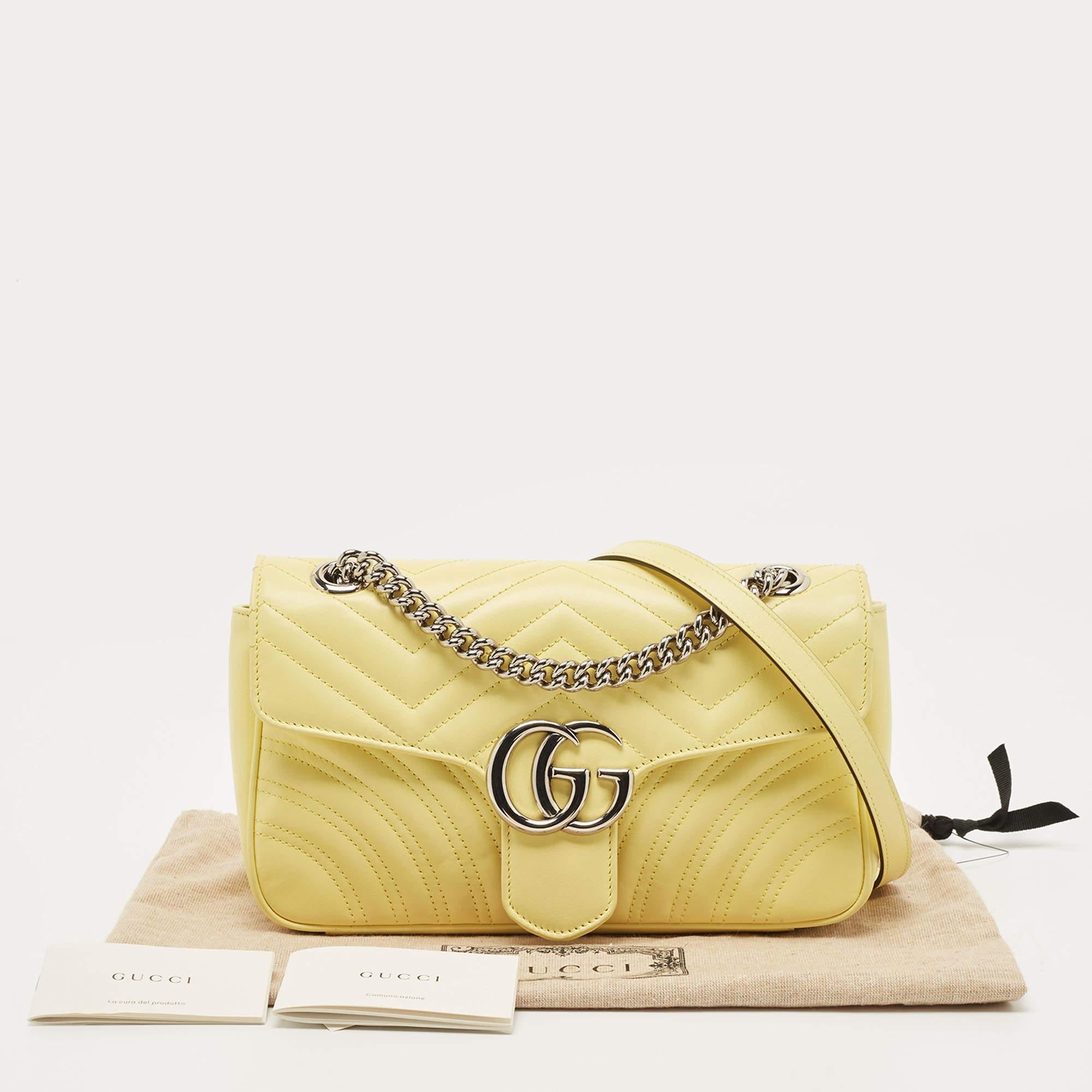 Women's Gucci Yellow Matelassé Leather Small GG Marmont Shoulder Bag