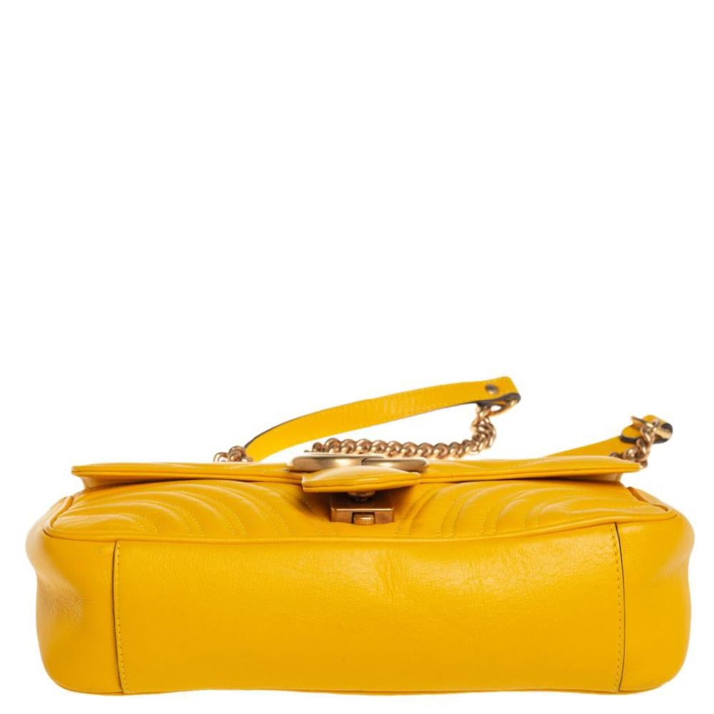 Gucci Yellow Matelassé Leather Small GG Marmont Shoulder Bag In Good Condition In Dubai, Al Qouz 2