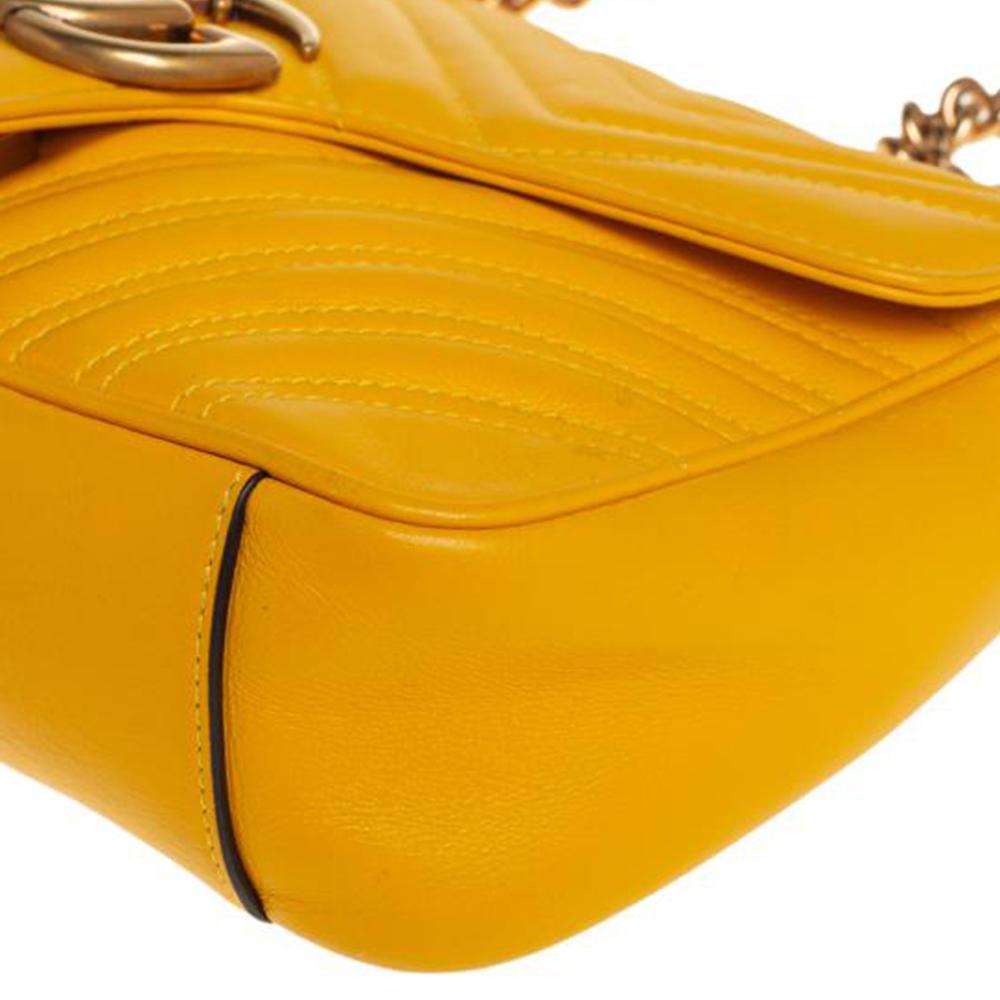 Women's Gucci Yellow Matelassé Leather Small GG Marmont Shoulder Bag