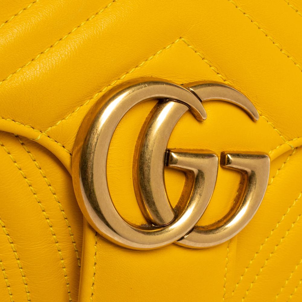 Women's Gucci Yellow Matelasse Leather Small GG Marmont Shoulder Bag