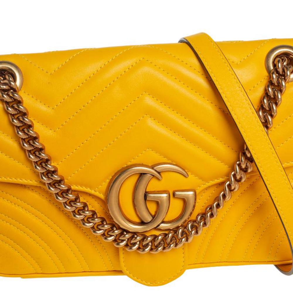 Gucci Yellow Matelassé Leather Small GG Marmont Shoulder Bag 1