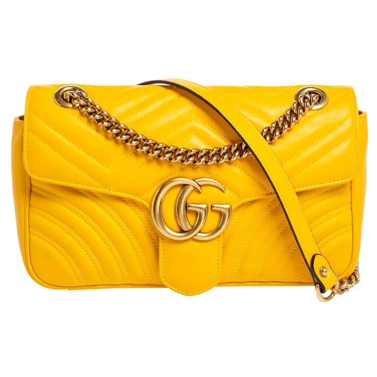 Gucci Yellow Matelasse Leather Small GG Marmont Shoulder Bag at 1stDibs | yellow  gucci handbag, yellow gucci bag, gucci marmont yellow