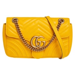 Gucci Yellow Matelassé Leather Small GG Marmont Shoulder Bag