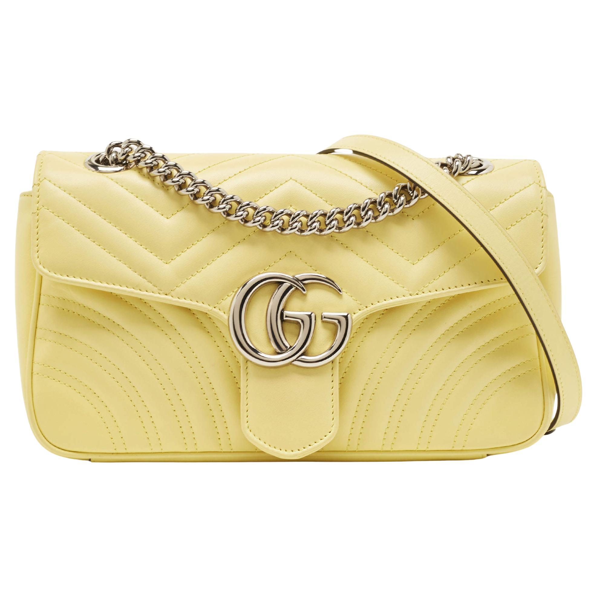 Gucci Yellow Matelassé Leather Small GG Marmont Shoulder Bag