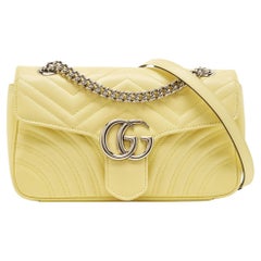 Gucci Yellow Matelassé Leather Small GG Marmont Shoulder Bag