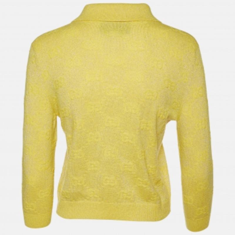 Giallo Gucci Polo manica lunga in maglia lurex gialla con motivo Monogram XS in vendita