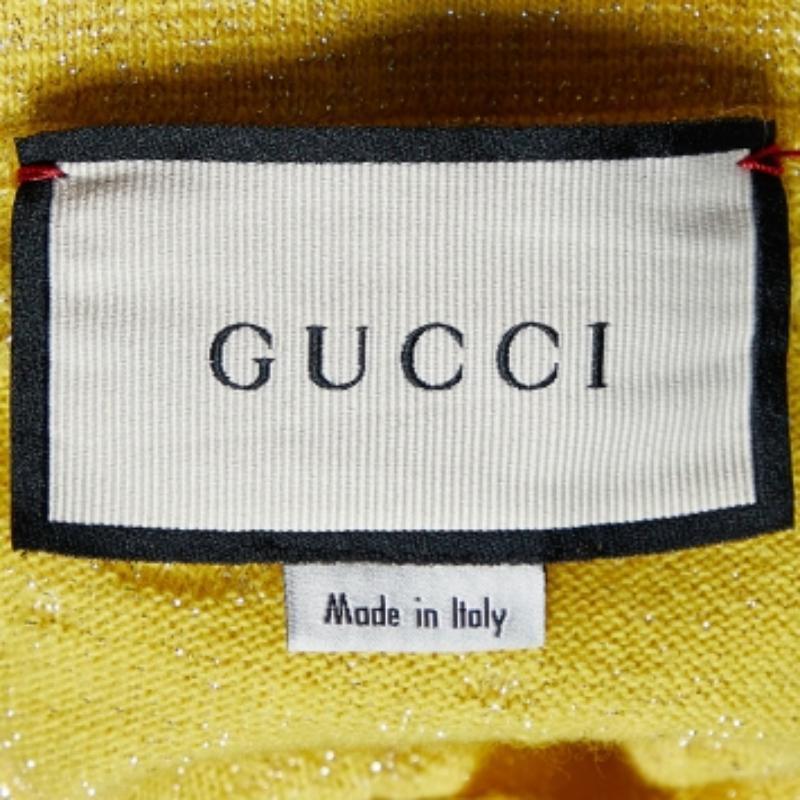 Gucci Polo manica lunga in maglia lurex gialla con motivo Monogram XS In condizioni buone in vendita a Dubai, Al Qouz 2