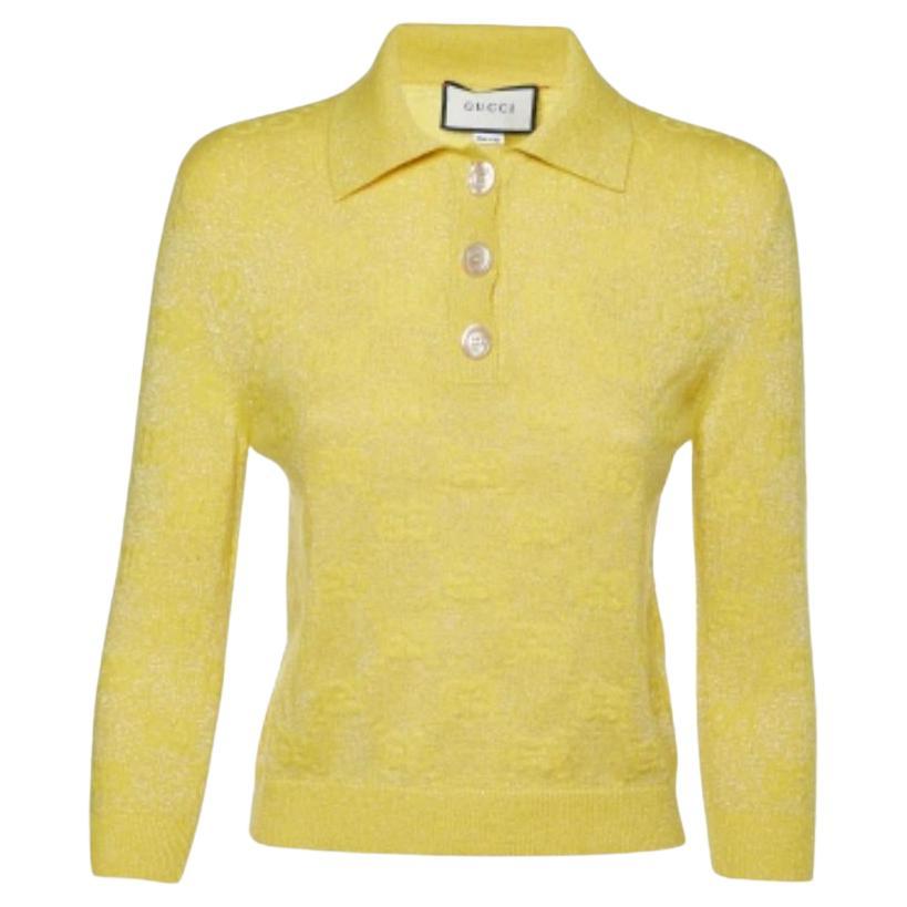 Gucci Polo manica lunga in maglia lurex gialla con motivo Monogram XS in vendita