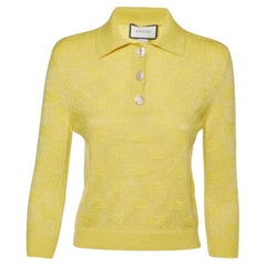 Gucci Polo manica lunga in maglia lurex gialla con motivo Monogram XS
