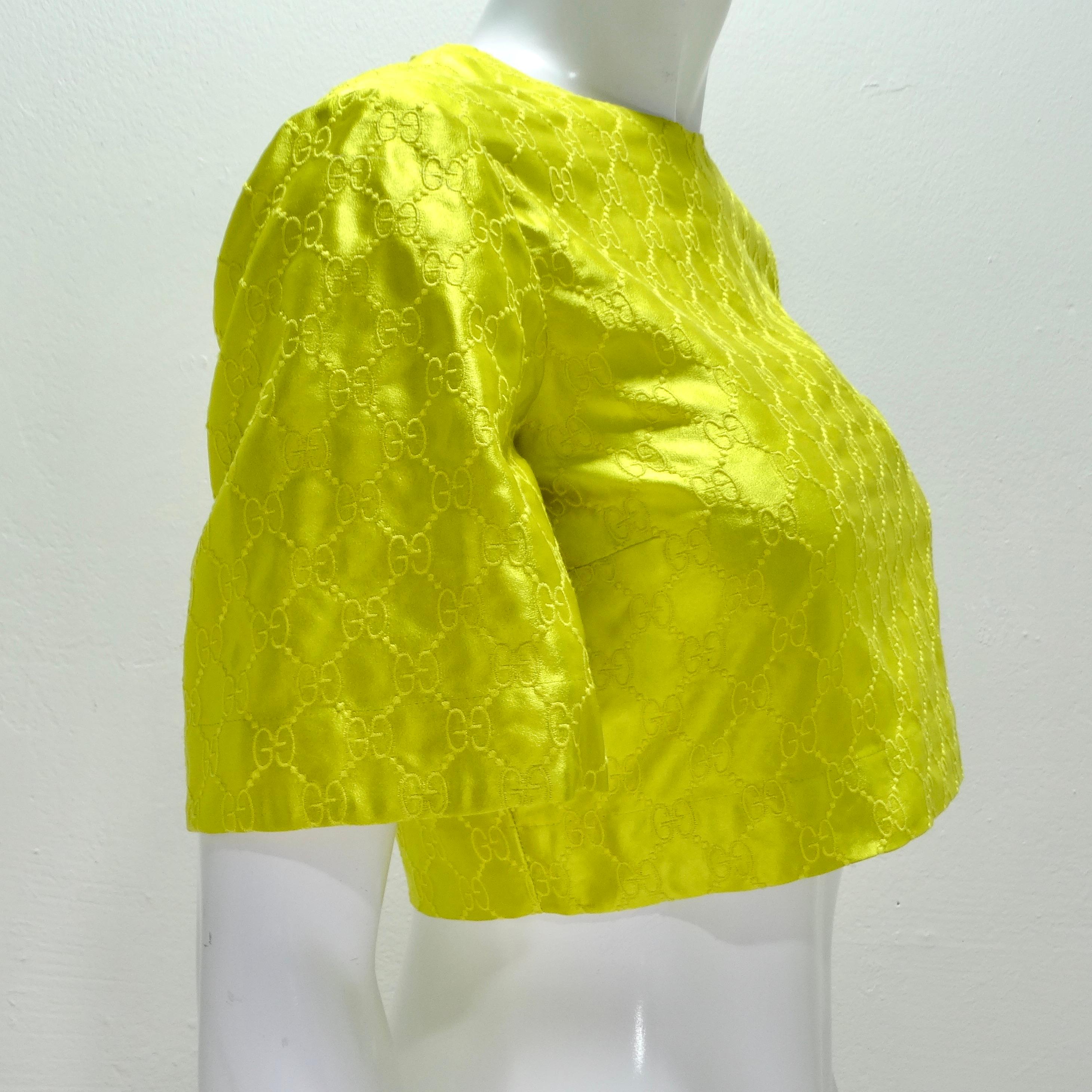 Gucci Yellow Monogram Satin Crop Top In Excellent Condition For Sale In Scottsdale, AZ