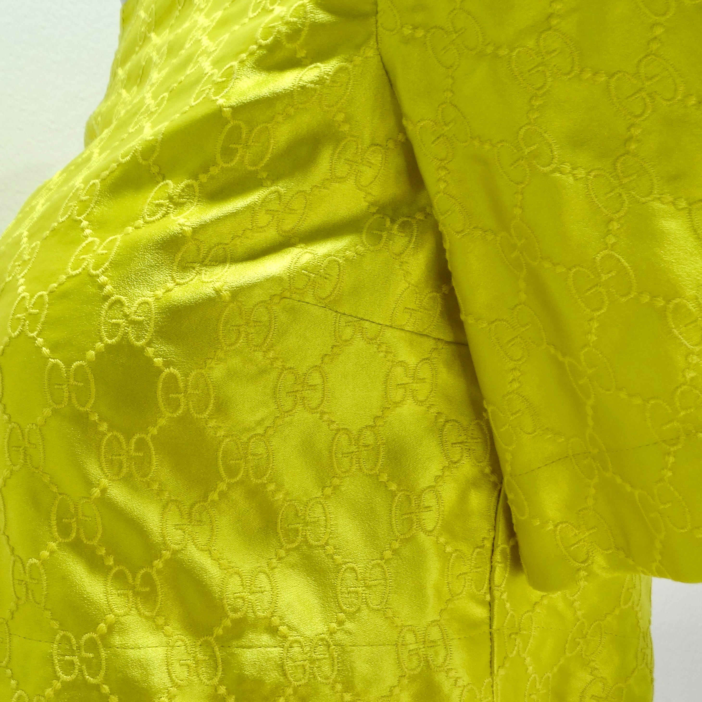 Gucci Yellow Monogram Satin Crop Top For Sale 2