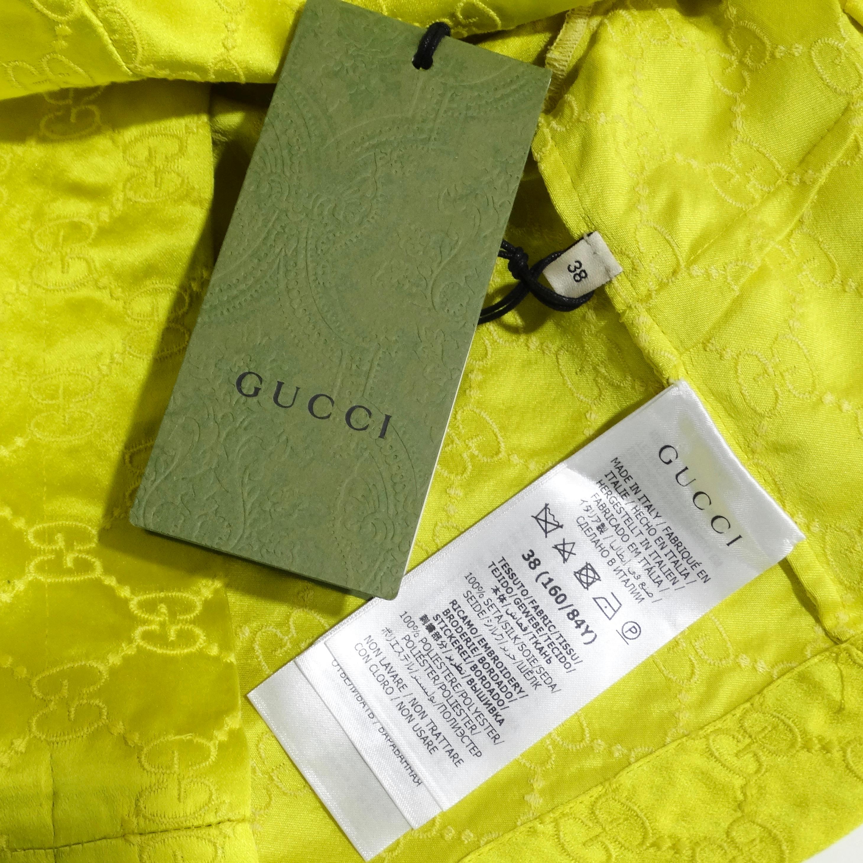 Gucci Yellow Monogram Satin Crop Top For Sale 4