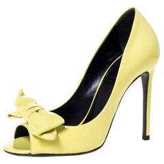 Gucci Yellow Patent Clodine Peep Toe Bow Pumps Size 36.5
