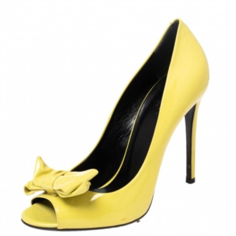 Jaune Gucci escarpins à bout ouvert en clodine verni jaune, taille 38
