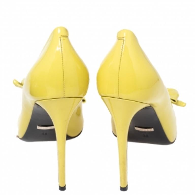 Gucci escarpins à bout ouvert en clodine verni jaune, taille 38 1