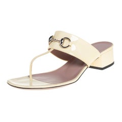 Gucci Yellow Patent Leather Horsebit Thong Sandals Size 38.5