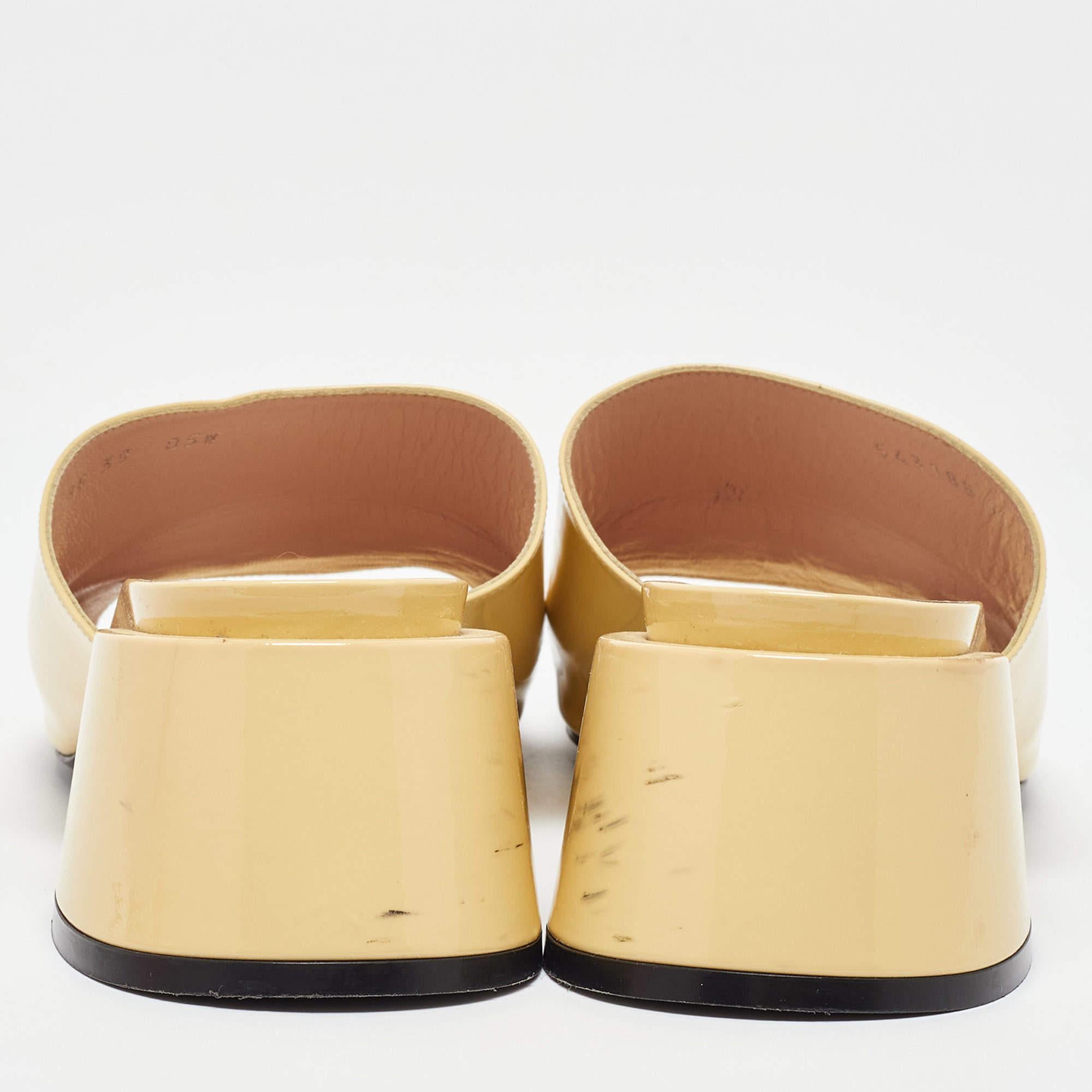 Women's Gucci Yellow Patent Leather Lexi Horsebit Slide Sandals Size 39