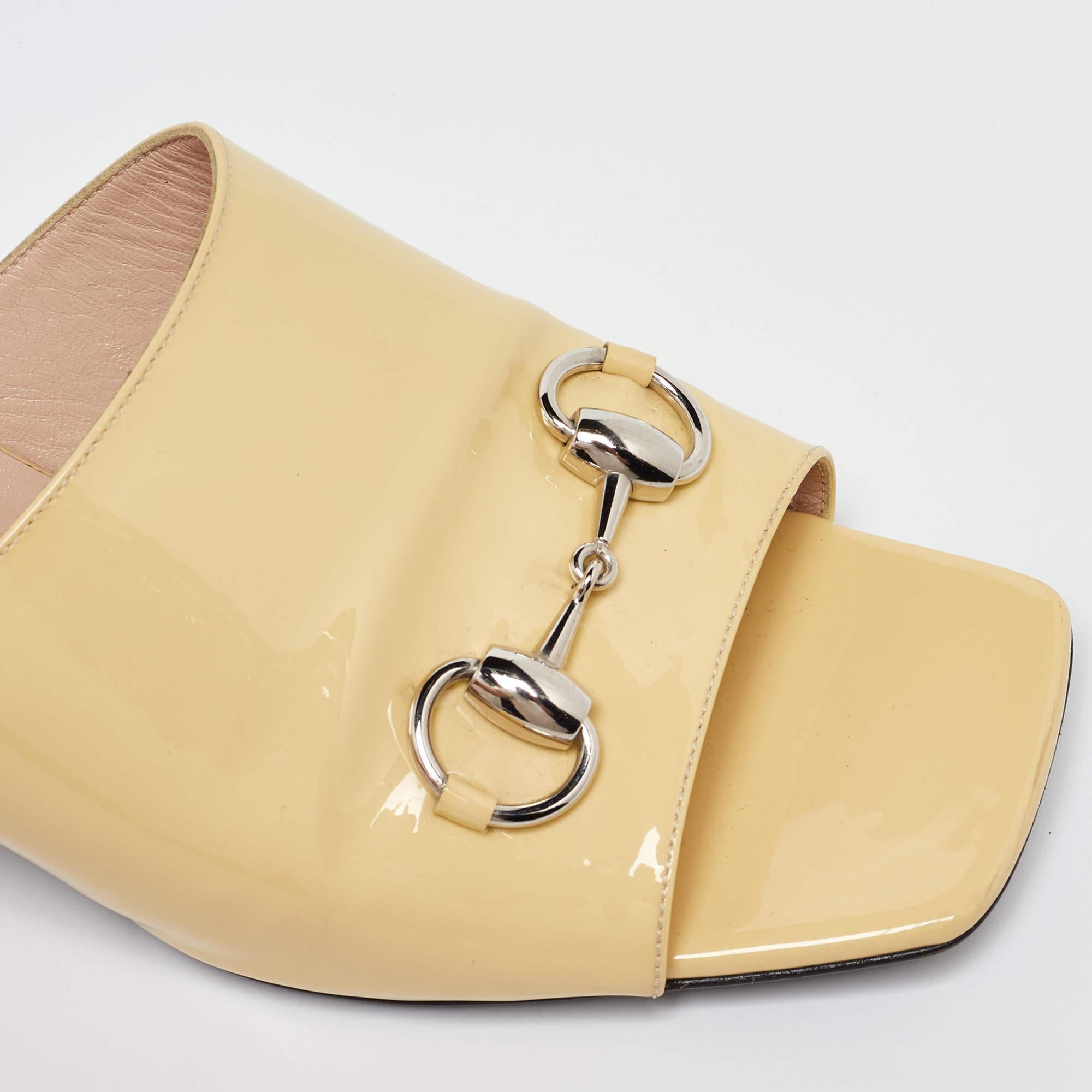 Gucci Yellow Patent Leather Lexi Horsebit Slide Sandals Size 39 2