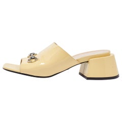 Gucci Yellow Patent Leather Lexi Horsebit Slide Sandals Size 39