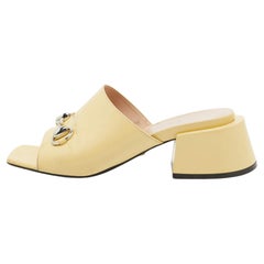 Used Gucci Yellow Patent Leather Lexi Slide Sandals Size 36