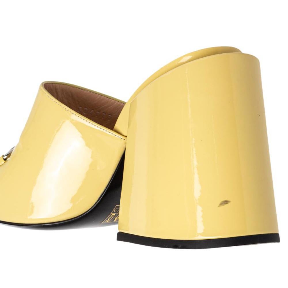Beige Gucci Yellow Patent Leather Lexi Slide Sandals Size 37.5