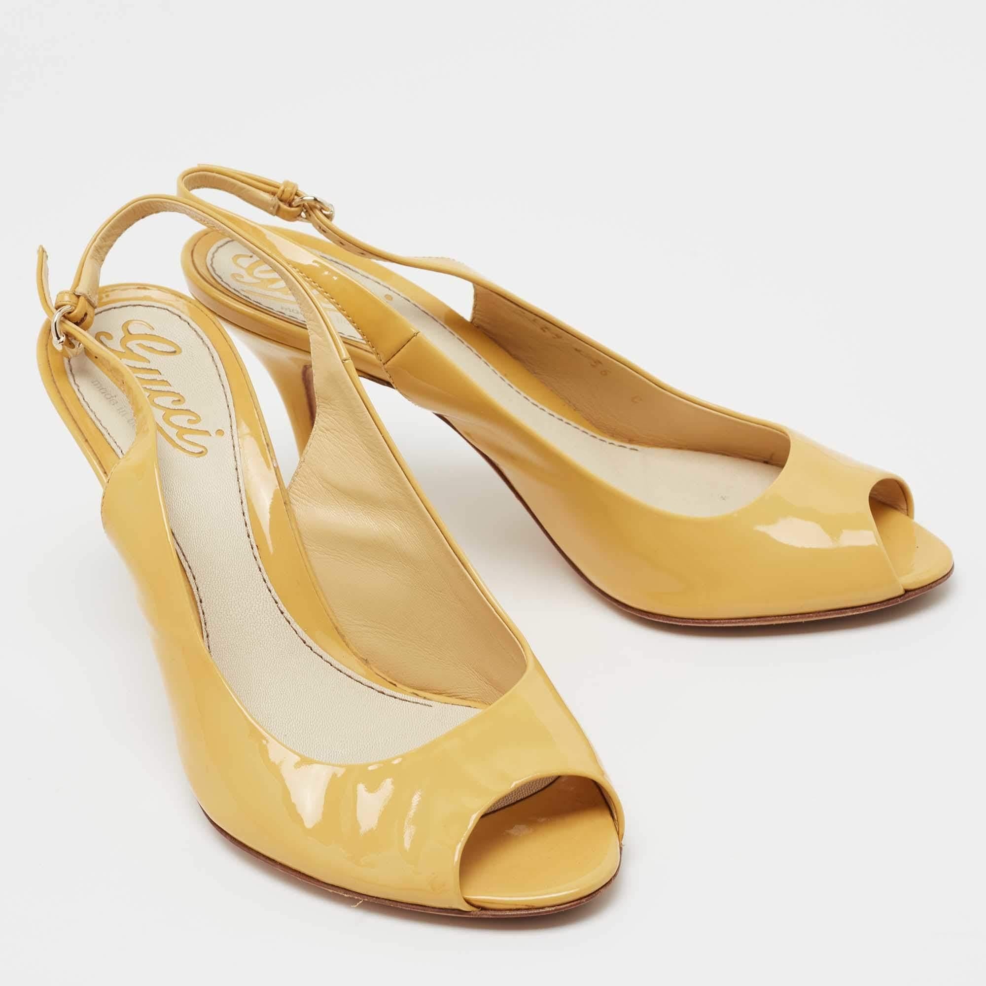 Women's Gucci Yellow  Patent Leather  Peep Toe Slingback Pumps Size 36