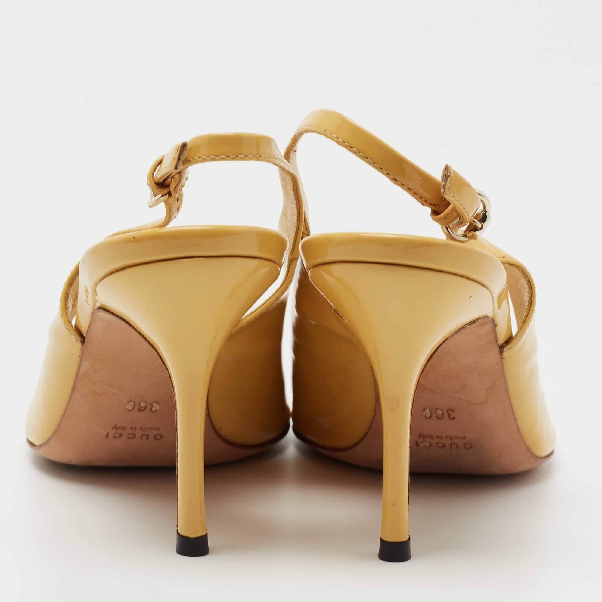 Gucci Yellow  Patent Leather  Peep Toe Slingback Pumps Size 36 1