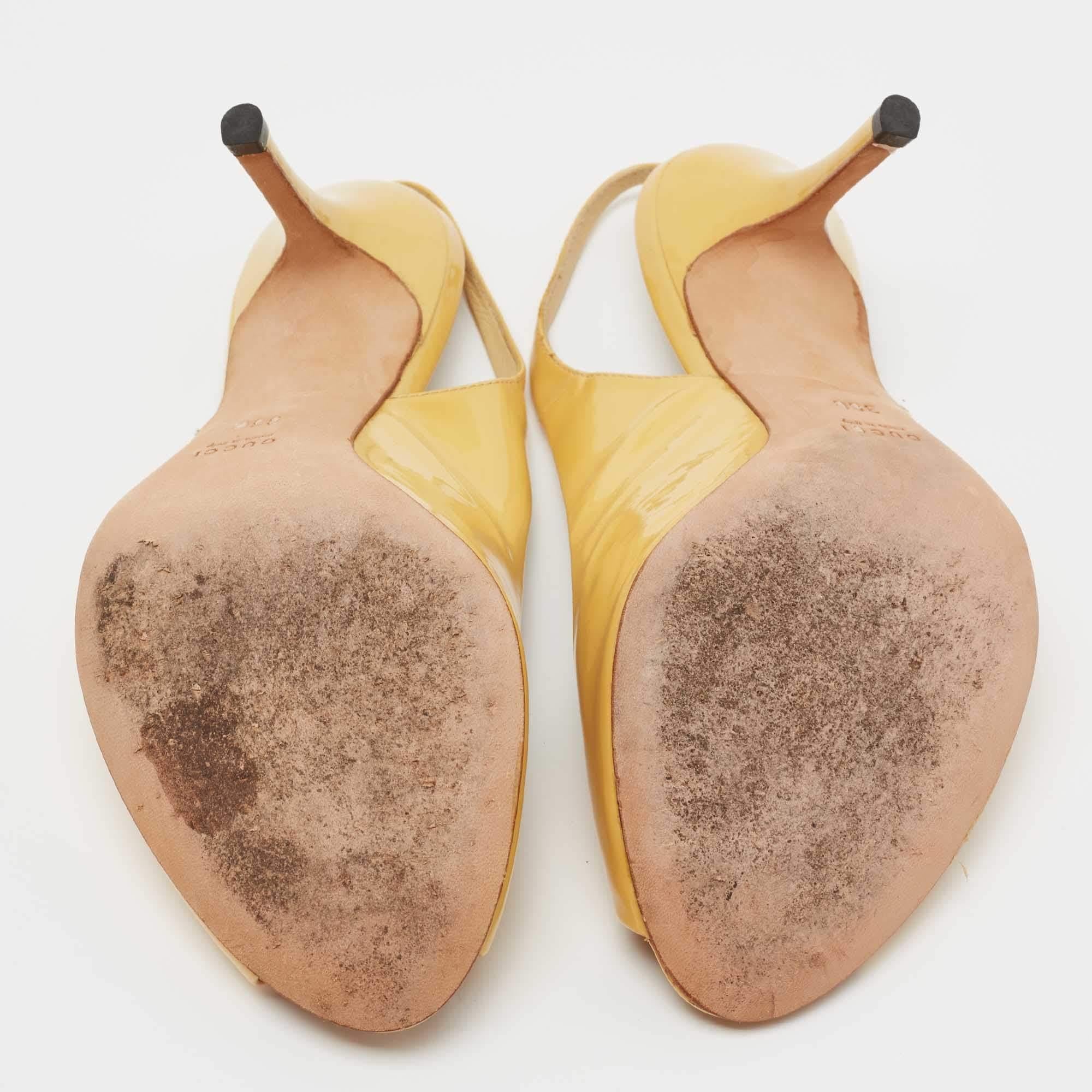 Gucci Yellow  Patent Leather  Peep Toe Slingback Pumps Size 36 2