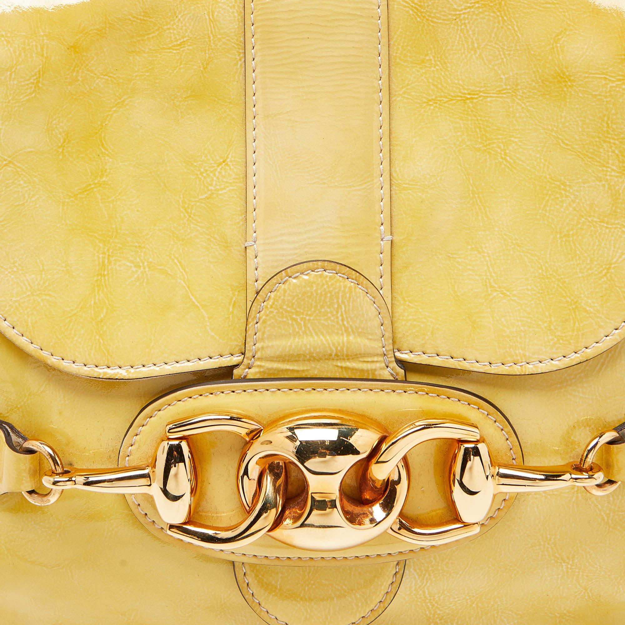 Gucci Yellow Patent Leather Wave Flap Bag For Sale 4