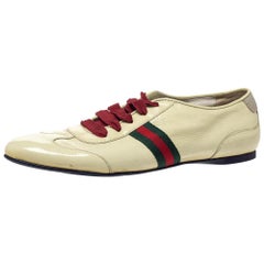 Gucci Yellow Patent Leather Web Detail Lace Up Low Top Sneakers Size 38.5