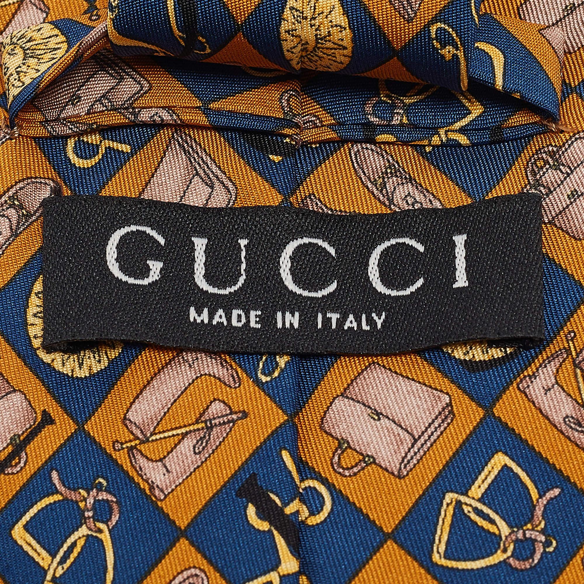 Gucci Yellow Printed Silk Traditional Tie In Excellent Condition In Dubai, Al Qouz 2